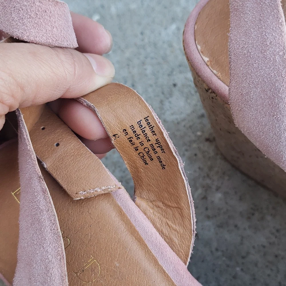 Anthropologie Lien Do Womens Suede Cork Platform Wedge Sandals Size 6 Pink Boho